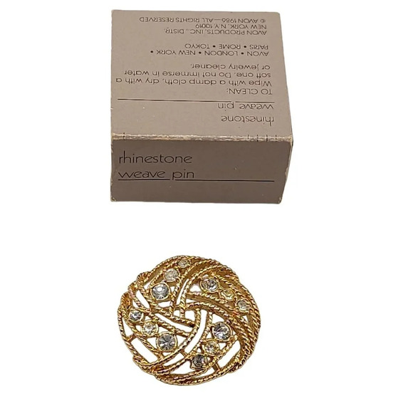 Avon Vintage 1986 Rhinestone Weave Pin Clear Rhinestone Gold Tone - Picture 1 of 4